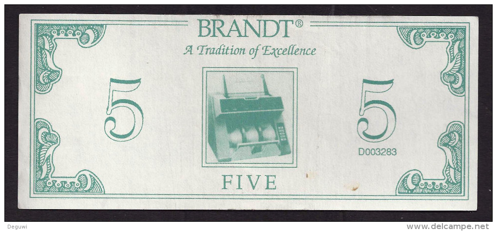 ATM Test Note "BRANDT - USA" Testnote, 5 $, Typ B, RRRRR, Lightly Used - Other & Unclassified