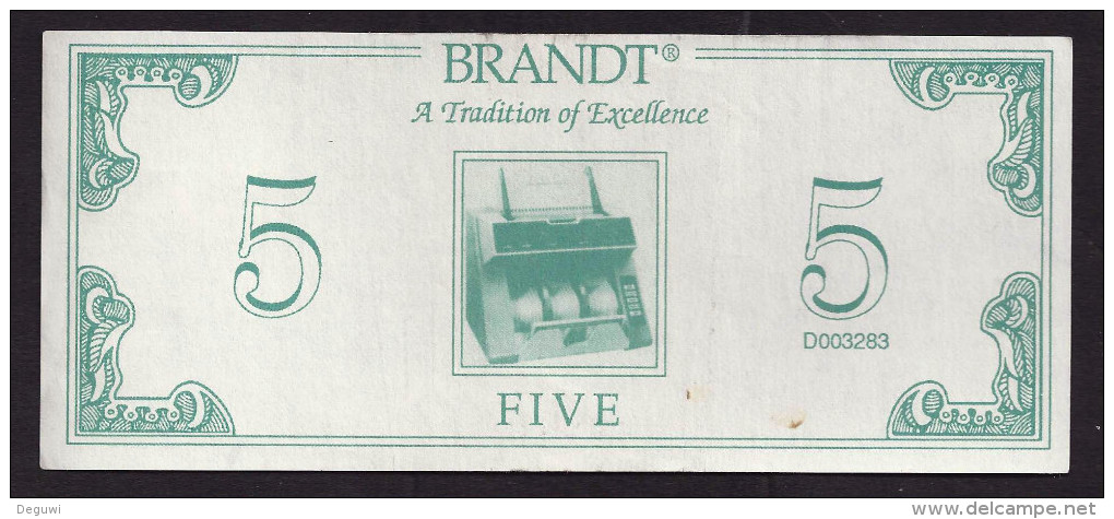 ATM Test Note "BRANDT - USA" Testnote, 5 $, Typ B, RRRRR, Lightly Used - Sonstige & Ohne Zuordnung