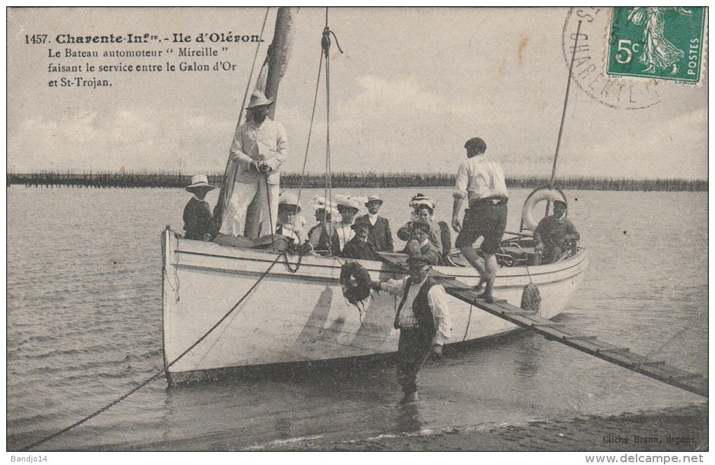 Ile D´Oleron - Le Bateau Automoteur " Mireille "  Faisant Le Service Entre Galond´or Et St Trojan  -  Scan Recto-verso - Ile D'Oléron