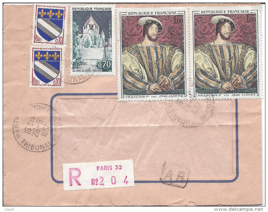 Recommandé Paris 32 1967 Timbres Tableau François 1er Provins Et 2 Blasons De Troyes - Autres & Non Classés