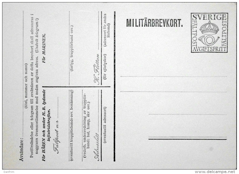 Sweden 1930 Military Postcard Free Of Charge ( Lot 5631 ) - Militaires