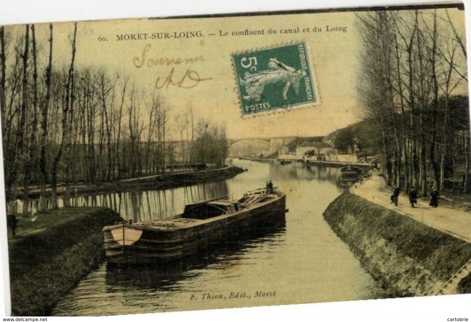 77 MORET-SUR-LOING - Le Confluent Du Canal Et Du Loing - Couleur Toilée - Péniche - Moret Sur Loing