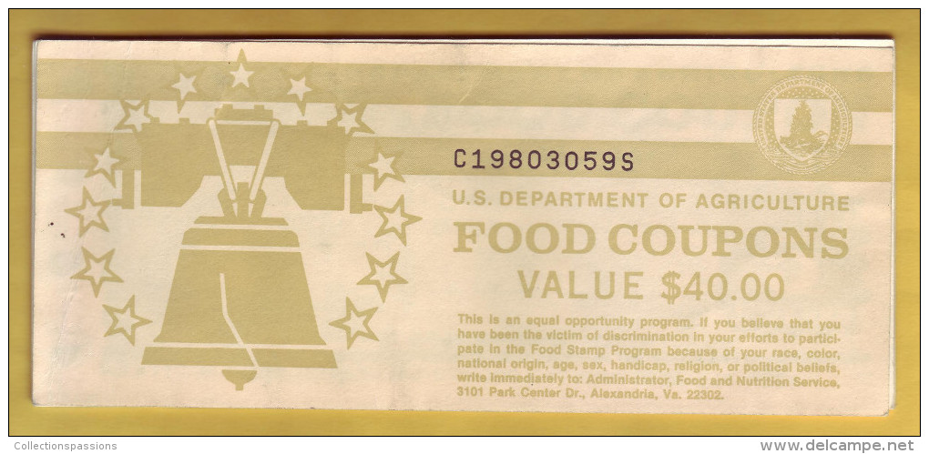 USA - U.S. Department Of Agriculture. Food Coupon. Carnet Avec 7 Coupons. Value 5 Dollars. 1993 - Autres & Non Classés