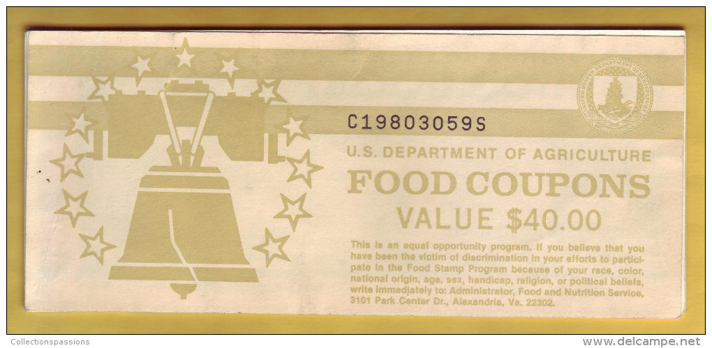 USA - U.S. Department Of Agriculture. Food Coupon. Carnet Avec 7 Coupons. Value 5 Dollars. 1993 - Altri & Non Classificati