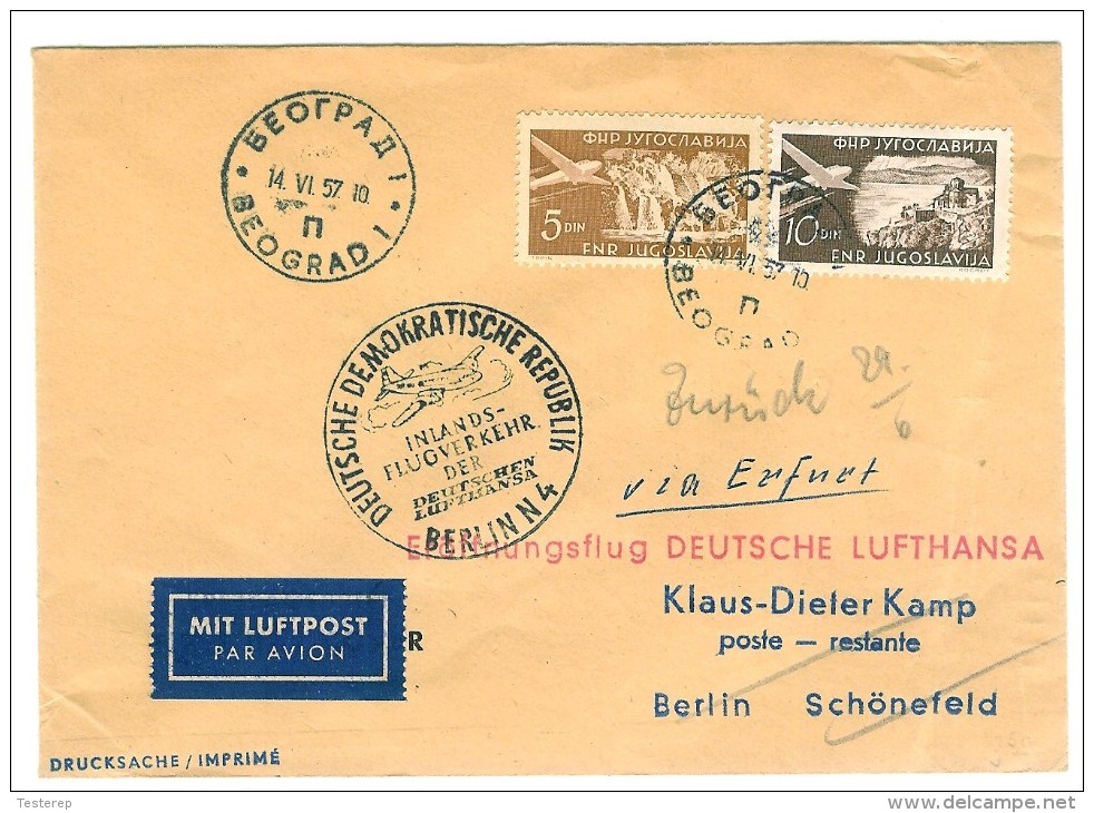 DEUTSCHE LUFTHANSA Erstflug  Deutsche Demokratische Republik Inlandsflugverkehr   Beograd 14.VI.1957 - Luftpost