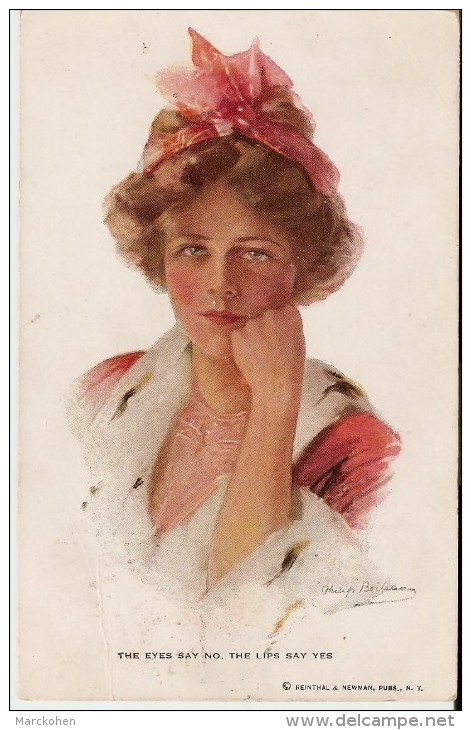 ILLUSTRATOR PHILIP BOILEAU : YOUNG LADY - "THE EYES SAY NO. LIPS SAY YES " OLD POSTCARD. - Boileau, Philip