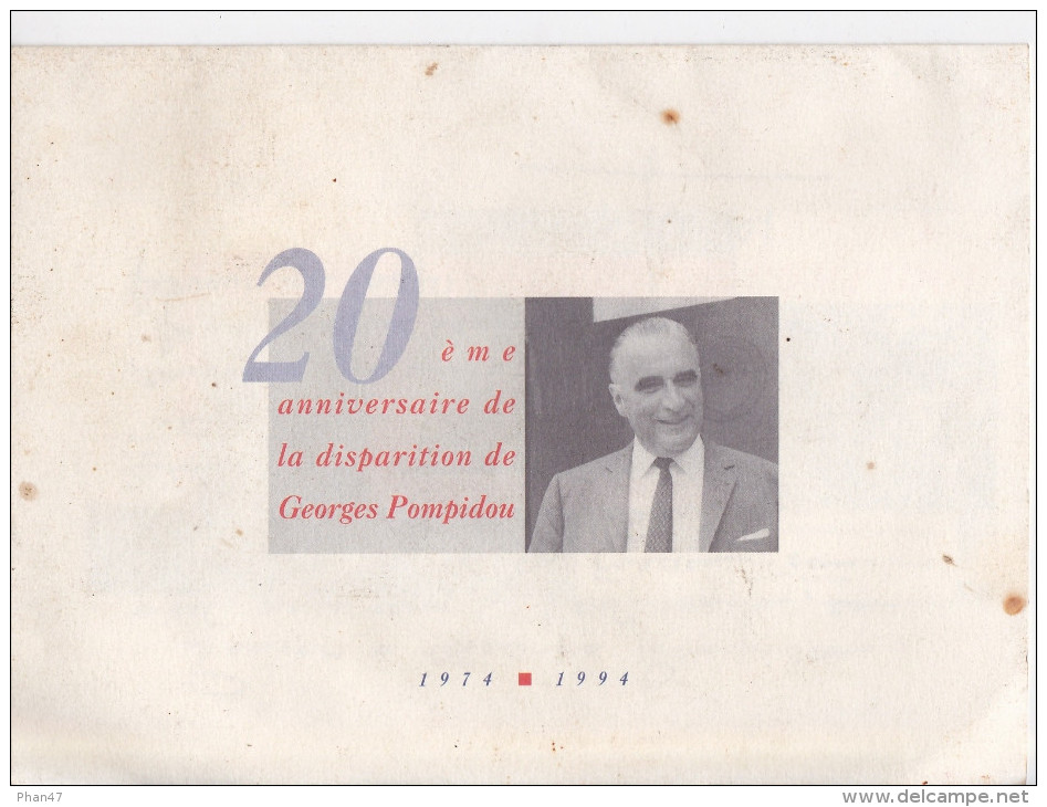 20 ème Anniversaire De La Disparition De GEORGES POMPIDOU, Document Avec Vignettes, 1994 - Etichette Di Fantasia