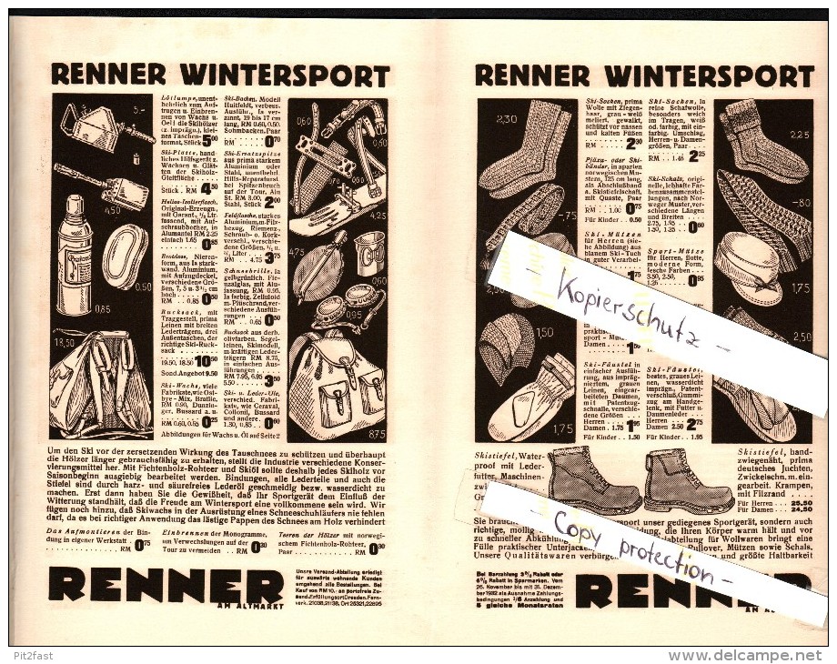 Alter Wintersport  Katalog / Prospekt , Renner Am Altmarkt In Dresden , Preisliste , Schnee , Schlitten !!! - Sport Invernali