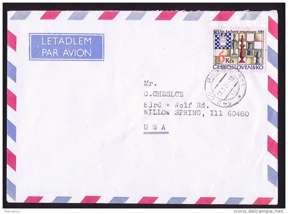 1985  Airmail Letter To The USA  80th Anniversary Of Czech Chess Association  - - Brieven En Documenten