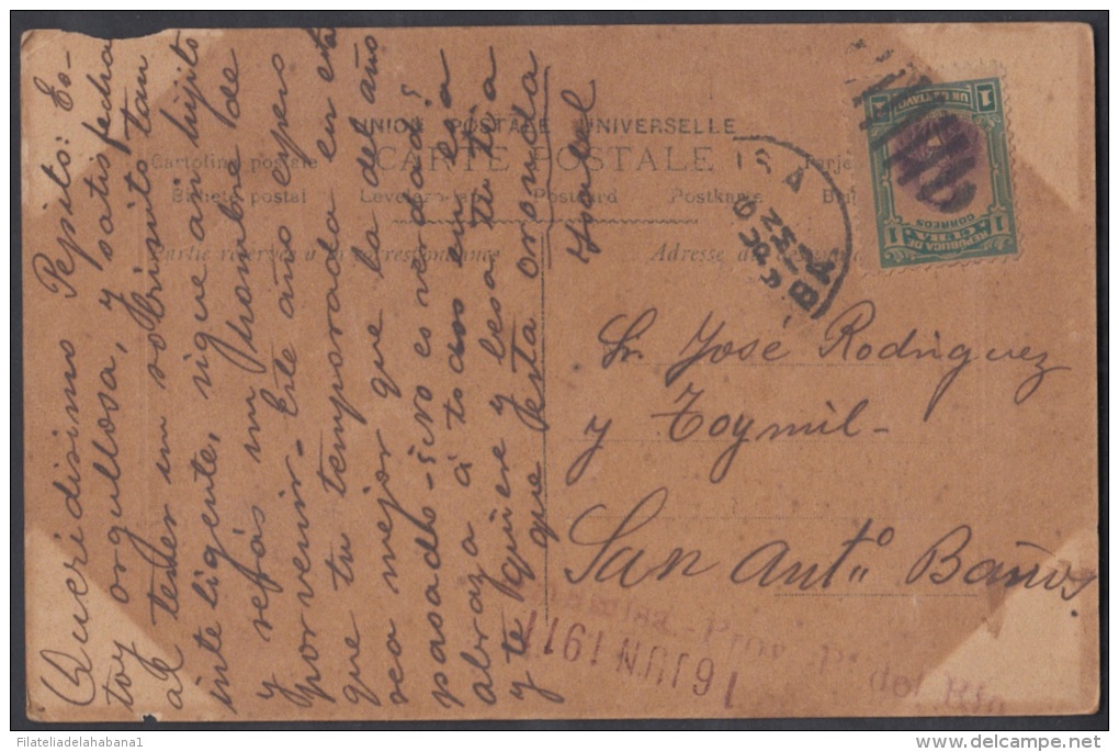 1910-H-24 CUBA. REPUBLICA. 1905. TARJETA POSTAL CON FECHADOR DE ARTEMISA. RARA MARCA POSTAL. 1911 - Cartas & Documentos