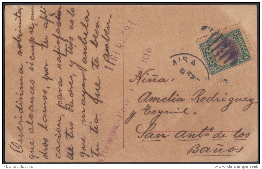 1910-H-25 CUBA. REPUBLICA. 1905. TARJETA POSTAL CON FECHADOR DE ARTEMISA. RARA MARCA POSTAL. 1911 - Covers & Documents