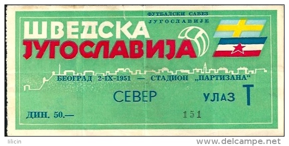 Sport Match Ticket UL000261 - Football: Yugoslavia Vs Sweden 1951-09-02 - Eintrittskarten