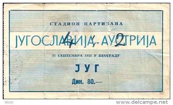 Sport Match Ticket UL000263 - Football: Yugoslavia Vs Austria 1952-09-21 - Eintrittskarten