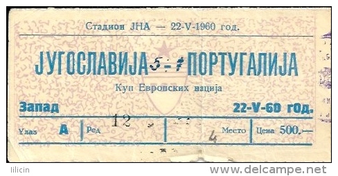 Sport Match Ticket UL000264 - Football: Yugoslavia Vs Portugal 1960-05-22 - Tickets & Toegangskaarten