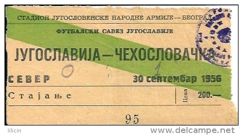 Sport Match Ticket UL000266 - Football: Yugoslavia Vs Czechoslovakia 1956-09-30 - Tickets D'entrée