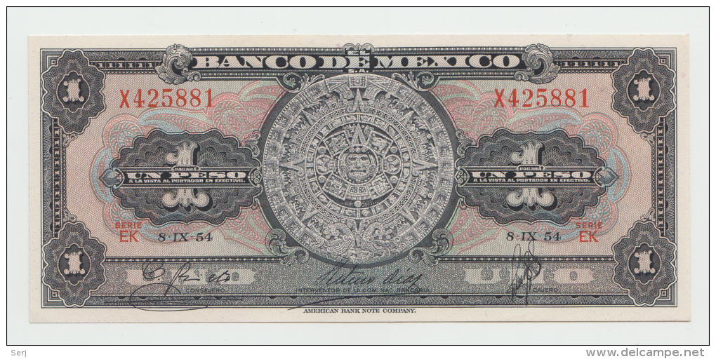 Mexico 1 Peso 1954 UNC NEUF Pick 56b  56 B Series EK - Mexique