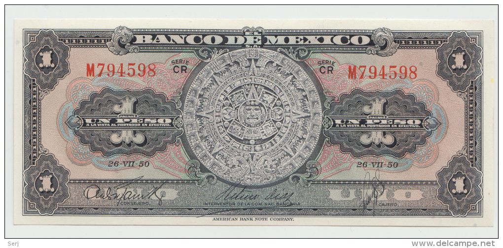 Mexico 1 Peso 1950 UNC NEUF Pick 46b  46 B Series CR - Mexiko