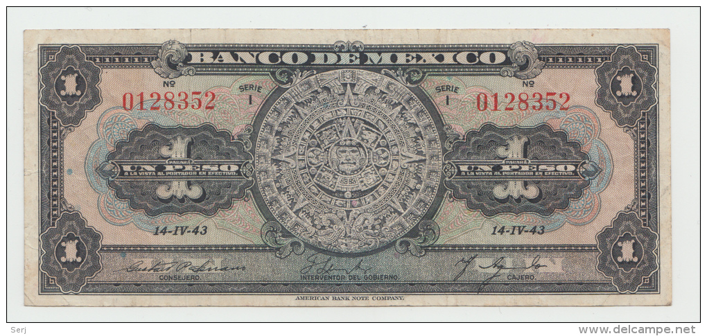 Mexico 1 Peso 1943 VF Pick 28e  28 E  Series I - Mexico