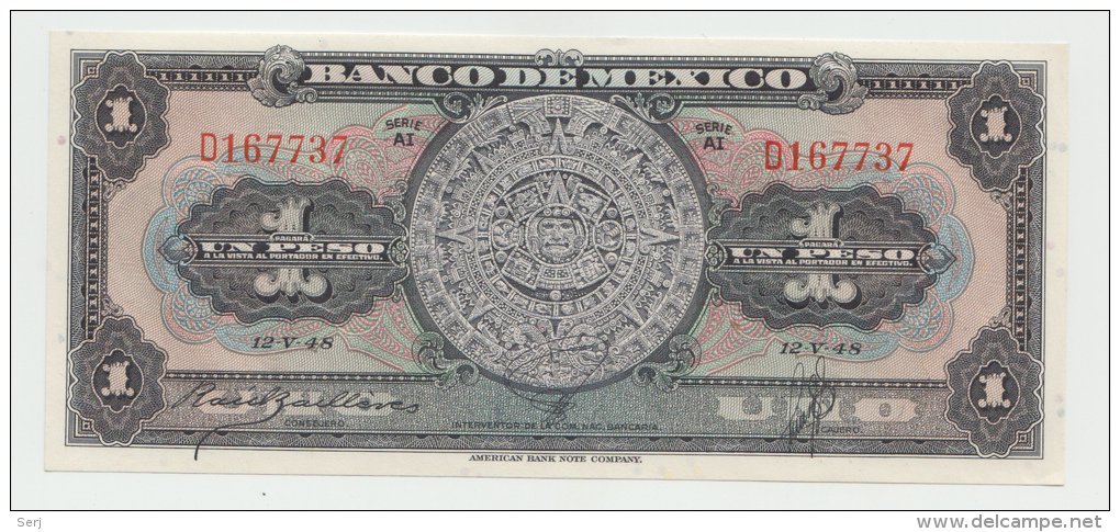 Mexico 1 Peso 12-V- 1948 UNC NEUF Pick 38d  38 D  Series AI - Mexico