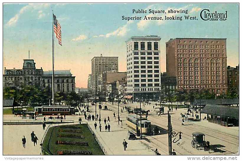 235149-Ohio, Cleveland, Public Square Showing Superior Avenue Looking West, Braun Post Card Co No 86 - Cleveland