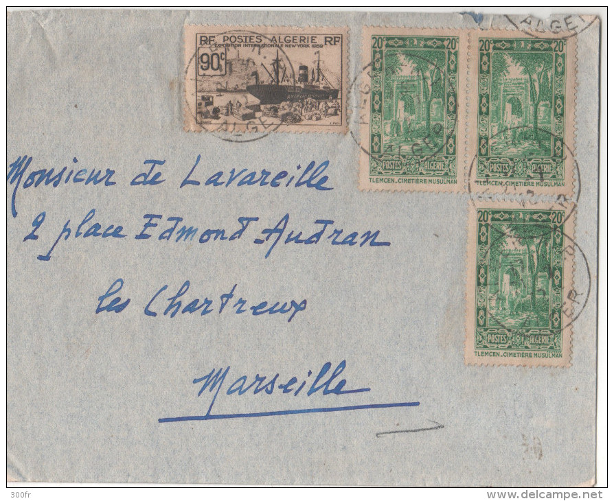 Alger Algerie  LETTRE Timbresv 90 Et 20 Centimes CACHET ALGER R.P. ALGERIE Destination Marseille - Cartas & Documentos
