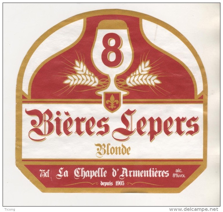 BRASERIE LEPERS LA CHAPELLE D ARMENTIERES NORD FRANCE - LA 8 - CHOPE ET  HOUBLON - VOIR LE SCANNER - Bière