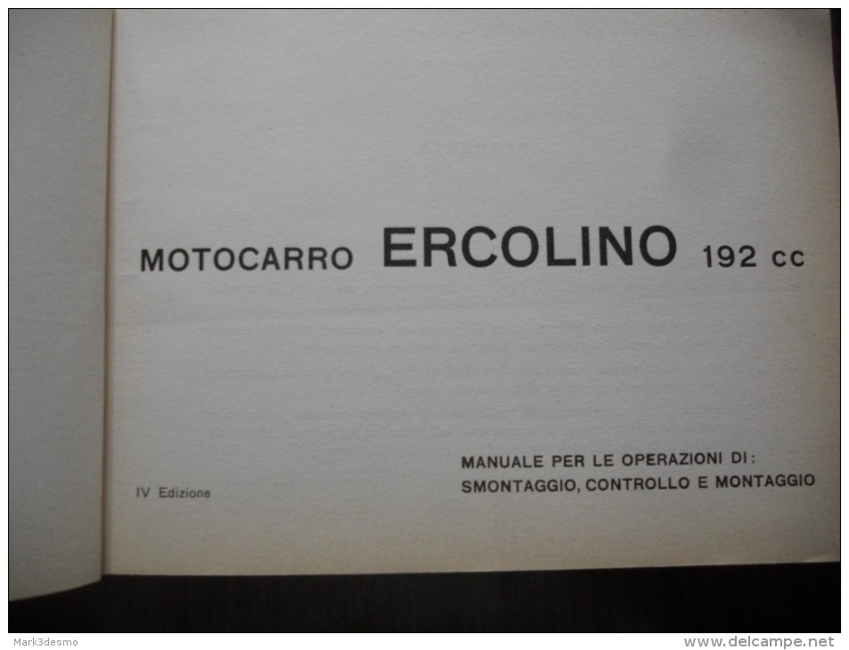Moto Guzzi Ercolino 192 1963 Motocarro Manuale Officina Originale-workshop Manual-Manuel D´atelier -Werkstatthandbuch - Motori