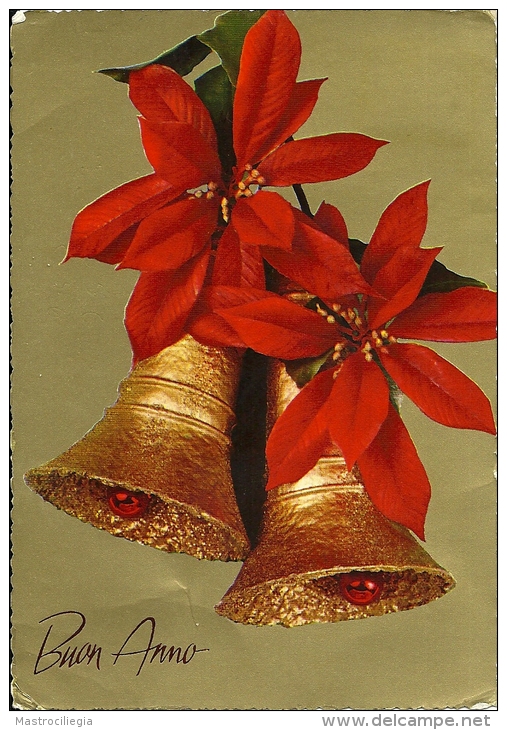 BUON ANNO  Fiore Stella Di Natale Con Campanelli  Cloche - Anno Nuovo