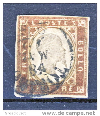 Sardegna L. 3 Sass. N. 18A Rame Vivo, Carta Sottile, Annullo Torino 18.3.1862, E. Diena, Cert. Chiavarello Cat. € 7500 - Sardegna