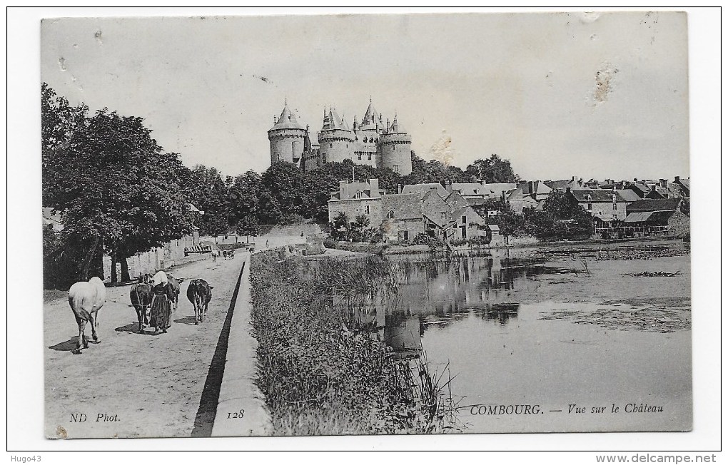 (RECTO / VERSO) COMBOURG EN 1909 - CHATEAU ANIME - CACHET AMBULANT TRI FERROVIAIRE LE MANS A RENNES - Combourg