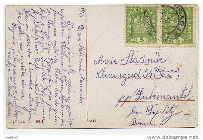 CZECHOSLOVAKIA 1918 Coloured Postcard (Prague Cathedral) With Austrian 5 H. X 2 - ...-1918 Préphilatélie