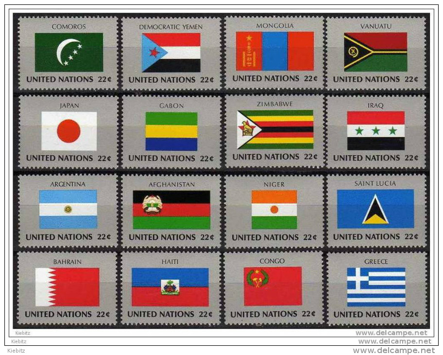 UNO NEW YORK 1987 ** Flaggen UNO Mitgliedsstaaten - MiNr.524-539 Kompl. Satz MNH - Francobolli