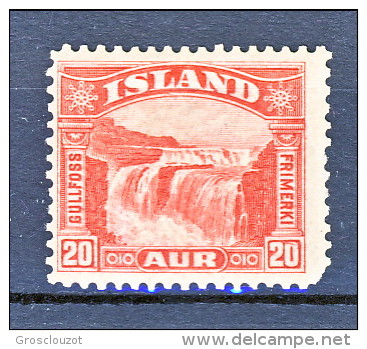 Islanda 1931,  Cascate Gulfoss. Unificato N. 140 Aur 20 Rosso MNH - Nuovi