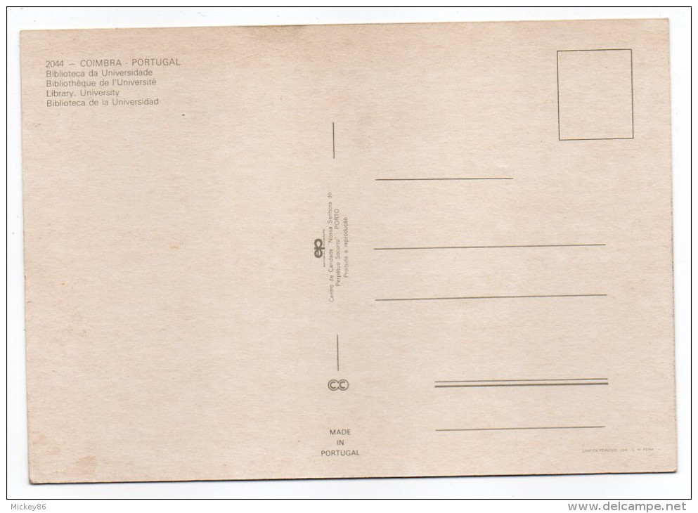 Portugal--COIMBRA-- Biblioteca De Universidade. - Bibliothèque De L'Université.cpm  éd EP - Bibliothèques