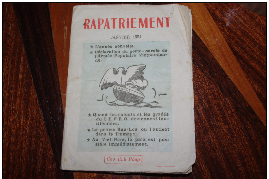 Livre De Rapatriment Indochine Indo Para 1954 - Other & Unclassified