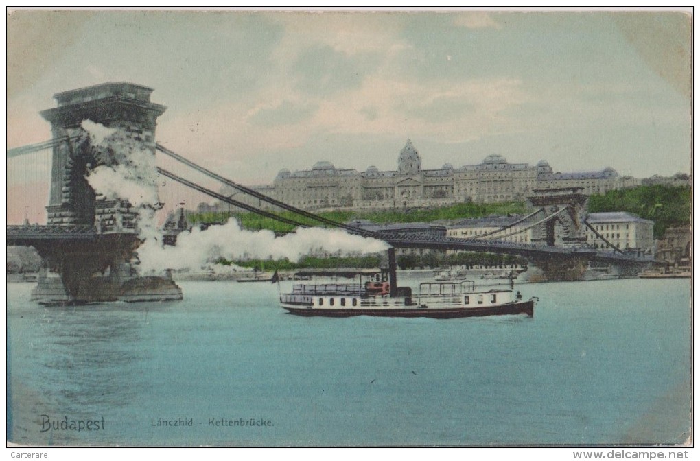 Cpa,hongrie,budapest En 1906,avec Timbre ,perle Du Danube,lanczhid,lanchid,p Ont,kettenbrucke,péniche à Vapeur,rare,gesc - Hongrie