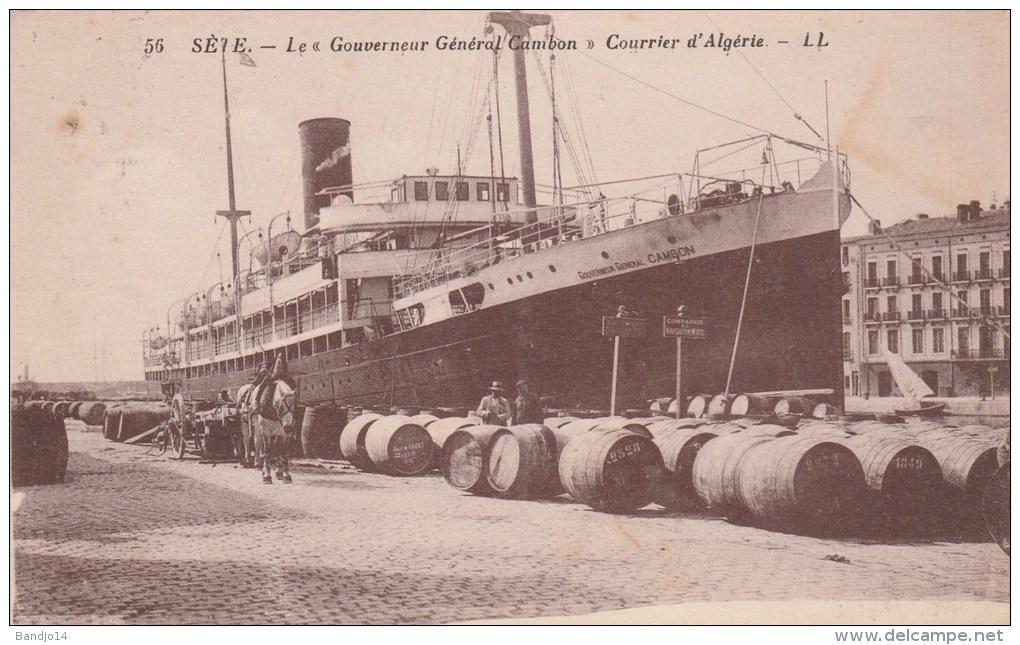 Sete ( Cette)  -bateau  Le "Gouverneur Général Cambon " ( Courrier D'algérie) - Scan Recto-verso - Sete (Cette)