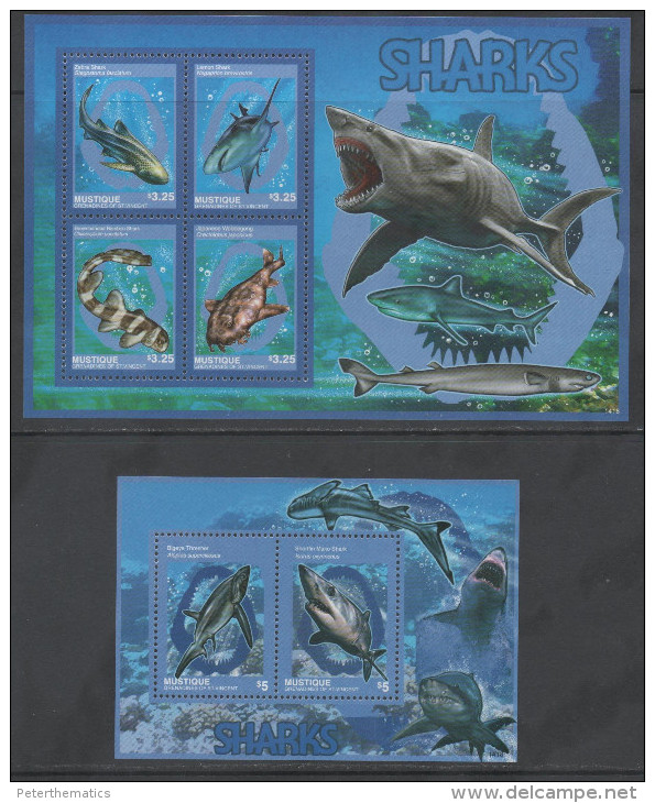 MUSTIQUE , GRENADINES OF ST. VINCENT, 2014, MNH,MARINE LIFE, SHARKS, PART II, SHEETLET +S/SHEET - Marine Life