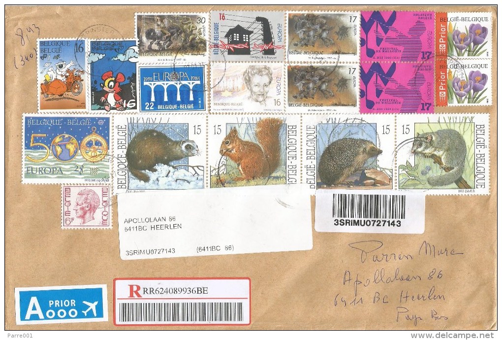 Belgium 2015 Pepinster Squirrel Weasel Hedgehog Polecat Dormouse Comics Classical Music WWII Barcoded Registered Cover - Lettres & Documents