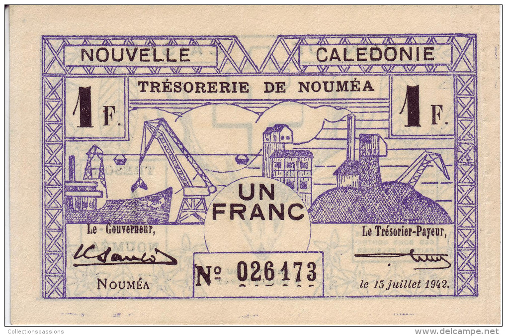 INDOCHINE - NOUVELLE CALEDONIE. Trésorerie De Nouméa. 1 Franc - - Indochina