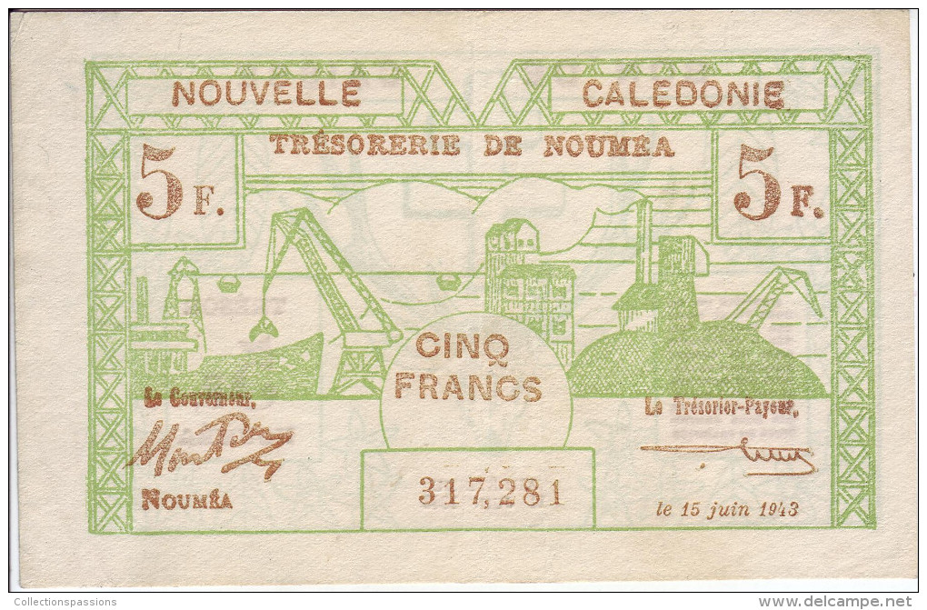 INDOCHINE - NOUVELLE CALEDONIE. Trésorerie De Nouméa. 5 Francs - - Indochine