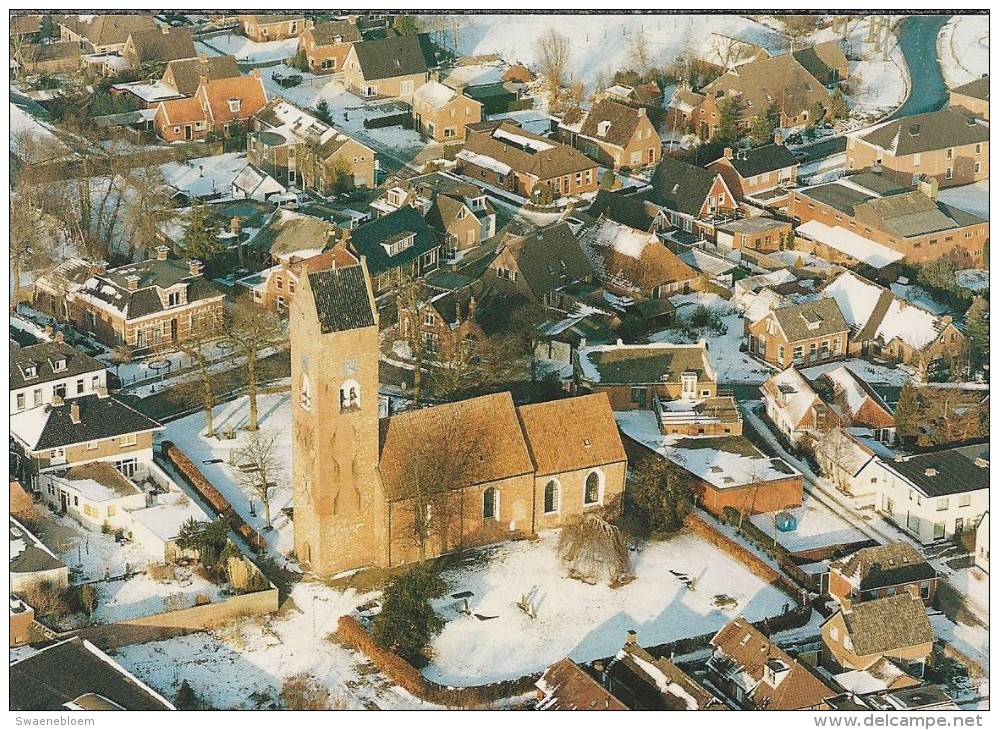 NL.- Tolbert. Luchtfoto Van Tolbert Met De Hervormde Kerk. Dubbele Kaart. 2 Scans - Tolbert