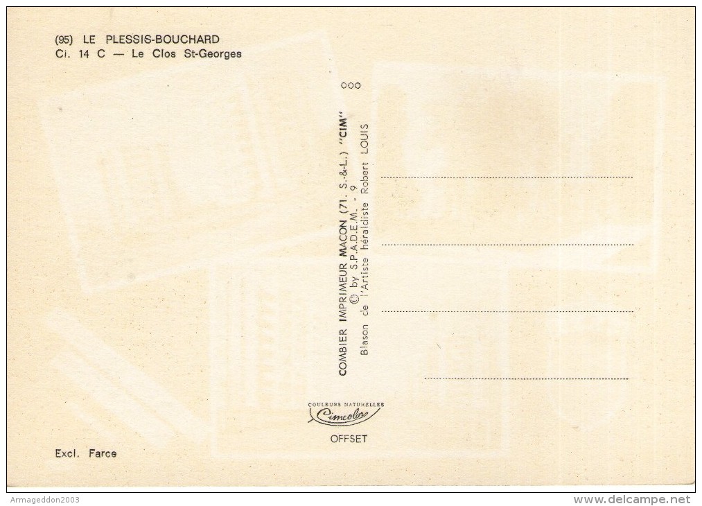 Y50  / DEPT 95 CPSM 1970 LE PLESSIS BOUCHARD LE CLOS SAINT GEORGES  NEUVE  VOIR DOS - Le Plessis Bouchard