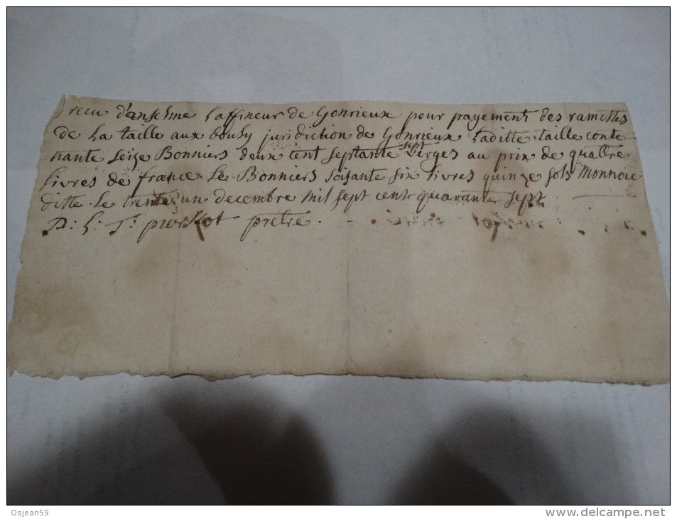 1747..........reçu De Monsieur Anselme Laffineur De Gonrieux Pour Une Taille De Bois.......... - ... - 1799