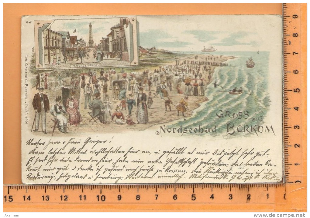 BORKUM: Nordseebad, Gruss, Litho Multivue, Strande, Strandstrasse - Borkum