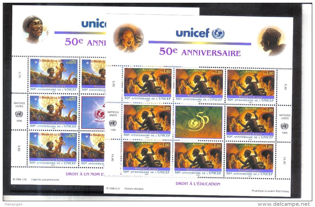 LOT661  UNO GENF 1996 MICHL 301/02 50 JAHRE UNICEF 2 KLEINBOGEN ** Postfrisch - Ungebraucht