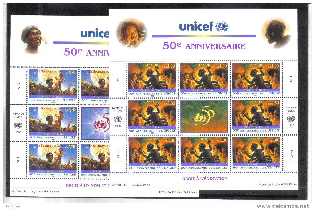 LOT662 UNO GENF 1996 MICHL 301/02 50 JAHRE UNICEF 2 KLEINBOGEN ** Postfrisch - Ungebraucht