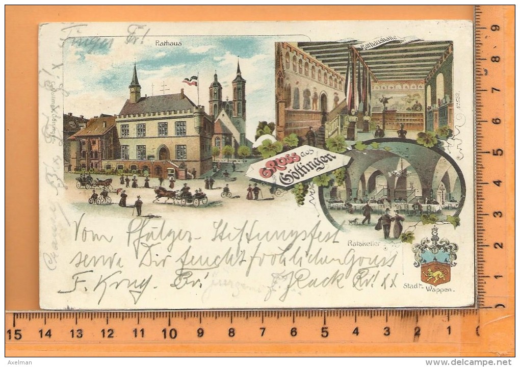 GÖTTINGEN: Gruss, Litho Multi Vues, Rathaus, Rathaushalle, Ratskeller, Stadt-Wappen - Goettingen