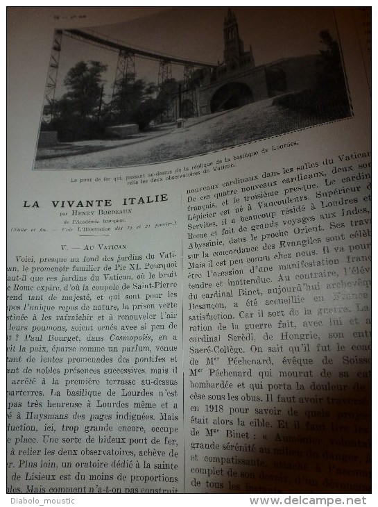 1928 ITALIE;Glozel;LOIRE Et Paysages;Ecriteau Têtes Coupées Des Chauffards En CHINE;Société Des SERINS-CHANTEURS;Rugby - L'Illustration