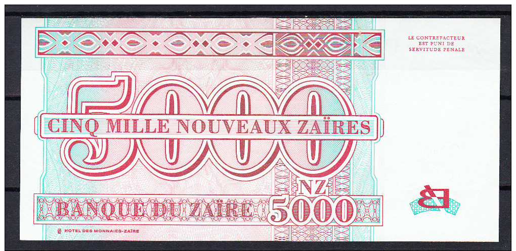 ZAÏRE. 1995 5000  NUEVOS ZAÏRES.NUEVO SIN CIRCULAR UNCIRCULATED .PICK Nº 68 VER FOTO.B403 - Zaire